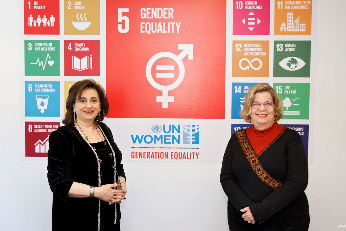 UN Women Executive Director Sima Bahous and President of the National Institute of Women of Mexico Nadine Gasman Zylbermann. Photo: UN Women/Ryan Brown.